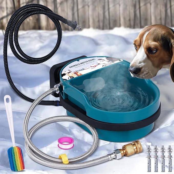 Heated Automatic Dog Water Bowl Outdoor Large Breed Heated Waterer with Float Valve Wall Mounted Pet Thermal-Bowl Winter Livestock Water for Dogs Chicken Horse Cat