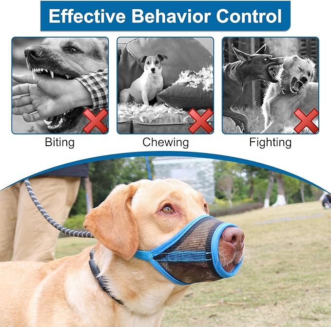 LUCKYPAW Dog Muzzle, Mesh Muzzle for Large Medium Dogs, Soft Mouth Cover to Prevent Biting Chewing, Drinkable Breathable Adjustable Puppy Mouth Guard(XXL, Blue)
