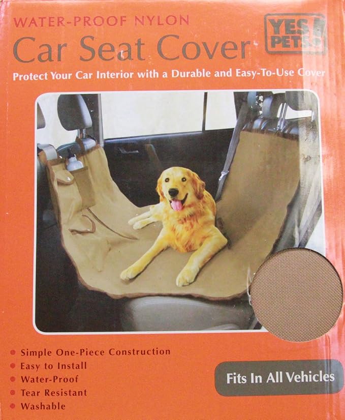 Yes Pets Oxford Hammock Style Water-Proof Pet Car Seat Cover for Cars, Trucks and SUVs, Tan