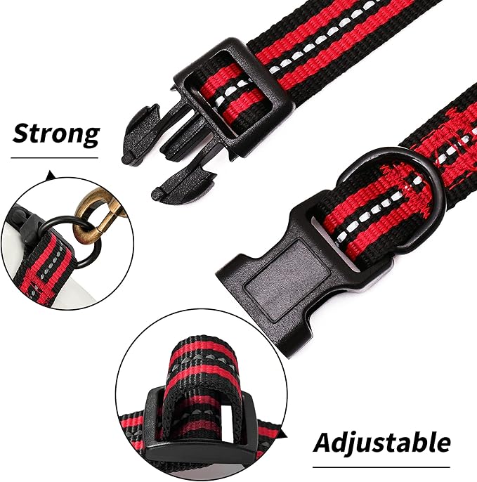 Mile High Life Reflective Dog Collar | Nylon Pet Collars wiith Buckle | Light Weight Puppy Collars | Red Dog Collars for Small Dogs (Red, S)