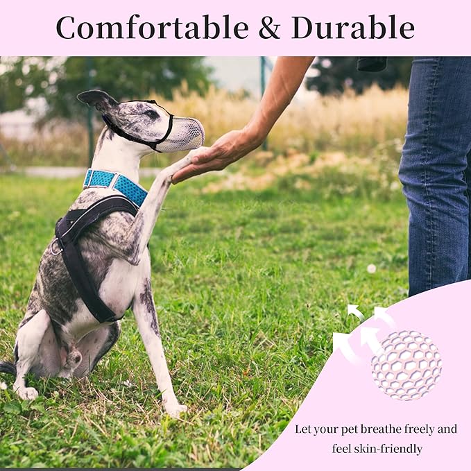 Dog Muzzle, Breathable Soft for Medium to Large Dogs to Anti & Prevent Barking Biting Chewing, Reflective & Adjustable Basket Muzzle with Air Mesh for Beagle Pink L