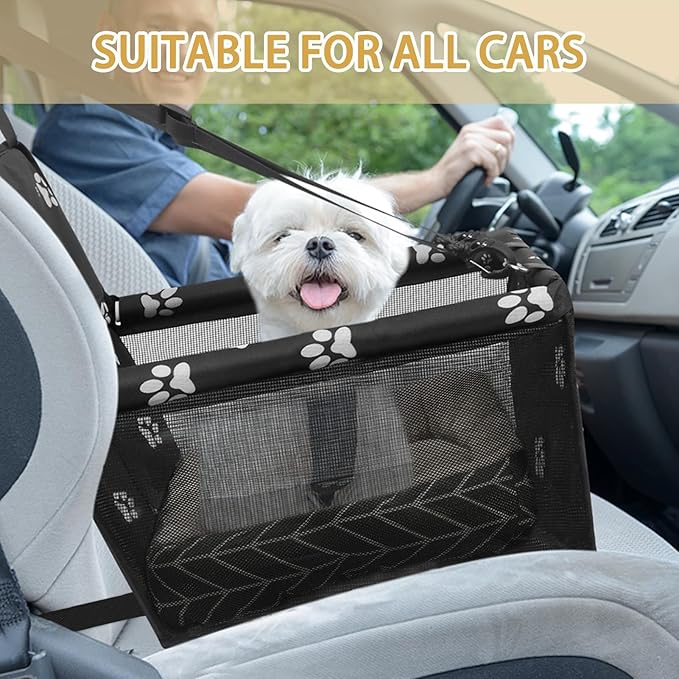 Foldable Dog Car Seat Waterproof Oxford Dog Booster Seat for Small and Medium Dogs, Pet Travel Carrying Bag with Breathable Mesh (Black)