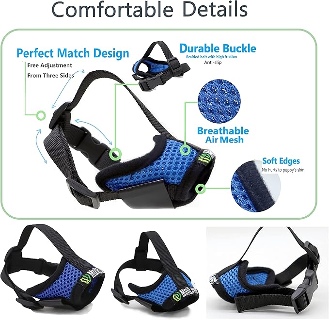 Dog Muzzle for Small Dogs XS for Grooming Barking Chewing, Barkless Soft Mesh Muzzles to Prevent Eating Poops,Best for Aggressive Dogs(Comfy-Blue)