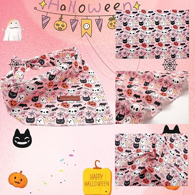 Elegant Little Tail Dog Bandana - Halloween Pumpkin Design for Small, Medium, Large Dogs - Washable, Adjustable Square Scarf Kerchief for Boys and Girls
