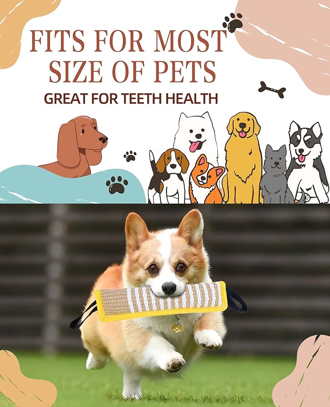 Clysoru Squeaky Tug Toy for Dogs Jute with 2 Strong Handles Lasting Training Equipment Puppy to Large Dog Interactive Toys of War Pull Indestructible Rope Pet Crinkle Teething