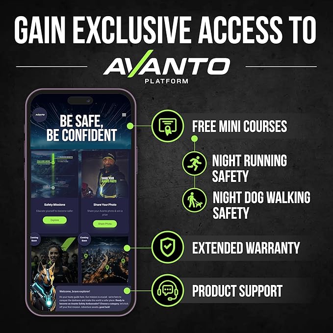 AVANTO SOLX1 Pro Chest Light for Running & Night Walking | Running Headlamp Flashlight Performance | USB-C Charge | Adjustable Beam | Reflective Safety Harness in Black