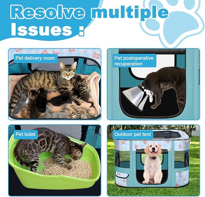 Foldable Dog Playpen Indoor,Expandable Puppy Playpen,Portable Pet Playpen for Small Animals,Waterproof Exercise Kennel Tent Crate for Travel,Camping, Home & Outdoor Use (M 31"L x 22"W x 21"H, Blue)