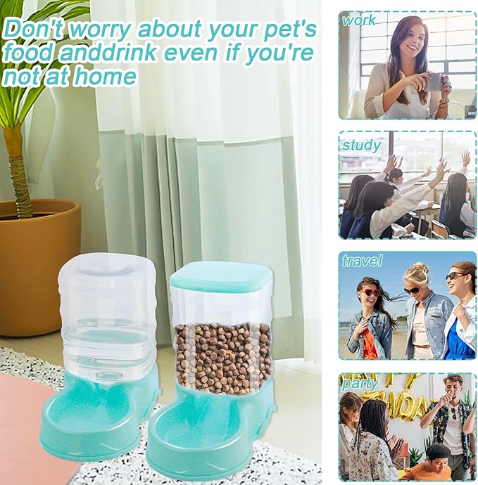 2 Pack Automatic Cat Feeder and Water Dispenser Self Feeding Replenish Eating Bowl Storage Container for Cats Small Dogs Pets Gravity Feeder and Waterer Set Dog Cat Pet Food Bowl 3.5 L