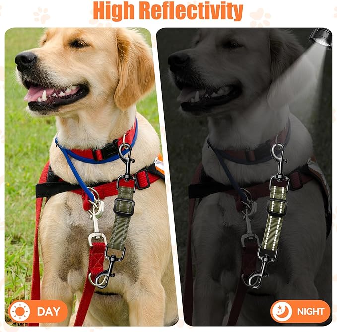 Dog Collar Safety Clip, Adjustable Backup Safety Strap, Double-Ended Leash Connector, High Reflectivity, Suitable for Dog Harnesses to Collar Safety Clips (Army Green)