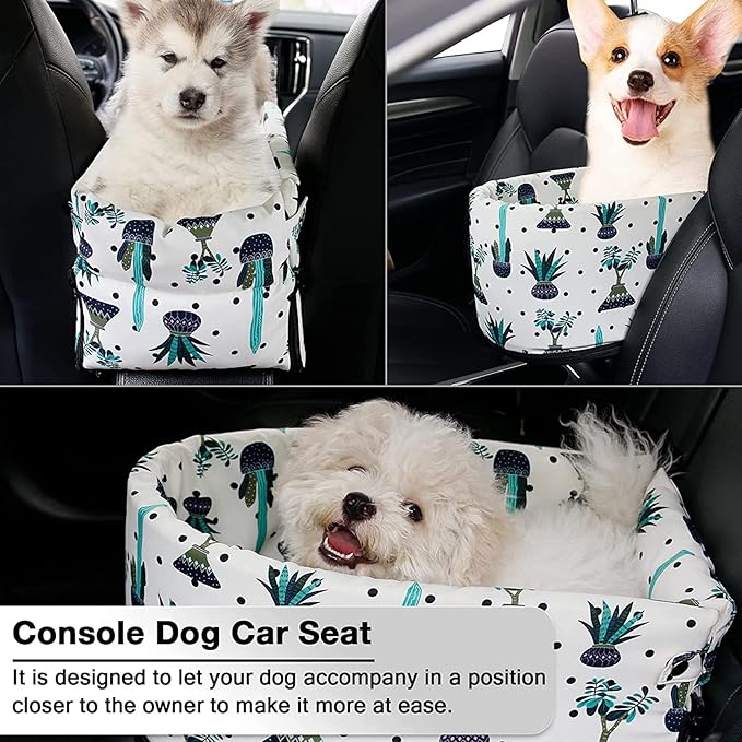 Dog Car Seats for Small Dogs, Dog Cat Car Booster Seat on Car Armrest Console Dog Car Seat Interactive Pet Car Carrier Bed for Small Pets,Safety Tethers Included, Suitable for Most Car