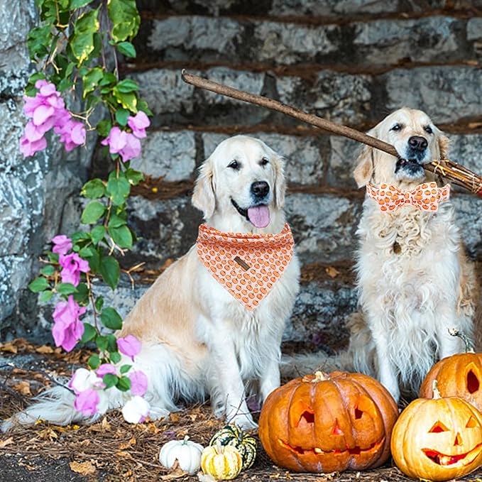 Elegant Little Tail Dog Bandana, Fall Halloween Adjustable Scarf Handkerchief Bib for Small Large Dogs, Boy Girl Square Kerchief