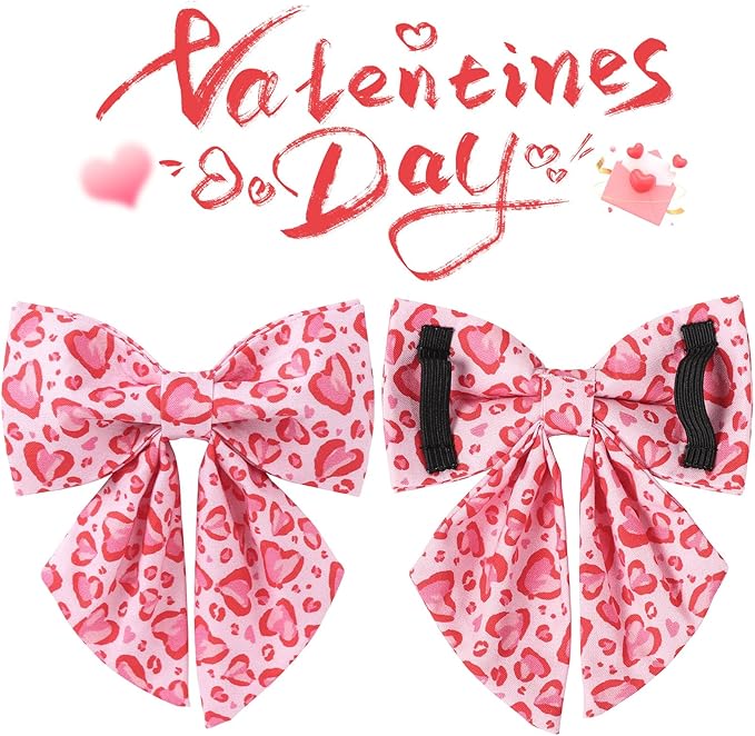 Valentine’s Day Dog Collar with Bow Tie, Pink Heart Bowtie Collar with Metal Buckle, Valentine’s Day Gift Pet Collar for Puppy Girl Boy Dog or Cat, Wedding Dog Collar, XS, Neck 8-12in