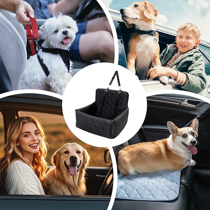 Dog Car Seat, Universal Fit, Oxford Cloth, Washable Pet Travel Bed, Dog Cushion Memory Foam, Waterproof Fabric, for Kittens, Puppies, Small Large Breeds,
