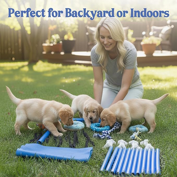 Race&Herd Puppy Play Gym, Dog Play Mat, 8 Bungee Straps Interactive Puppy Active Toys - Small Dog Jungle Gym 19.5" Frame with Playground Set Indoor Enrichment Activity Center (Red)