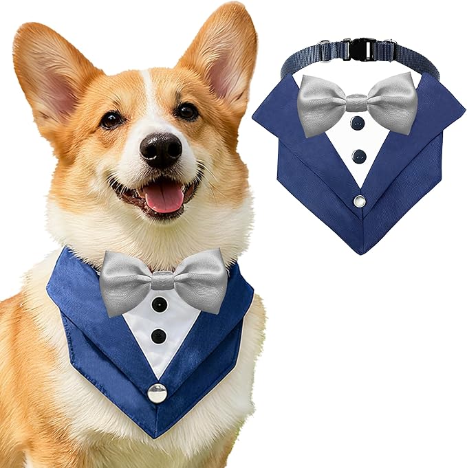 AVERYDAY Dog Tuxedo Wedding Outfit Bandana Collar with Bow Tie, Dog Tux Costume Suit with Bowtie for Small Medium Large Dogs & Cats, Pet Tuxedo Formal Wear for Engagement Birthday, Holiday, Christmas