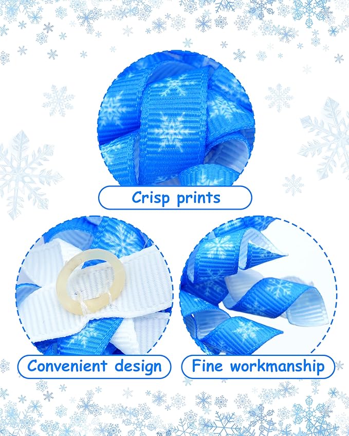 PET SHOW 20 Pack/10 Pairs Winter Curly Dog Hair Bows with Rubber Bands for Small Medium Dogs Spiral Puppy Swirl Topknot Cat Festival Snowflake Hair Accessories Pet Favor Gift (Winter Styles)