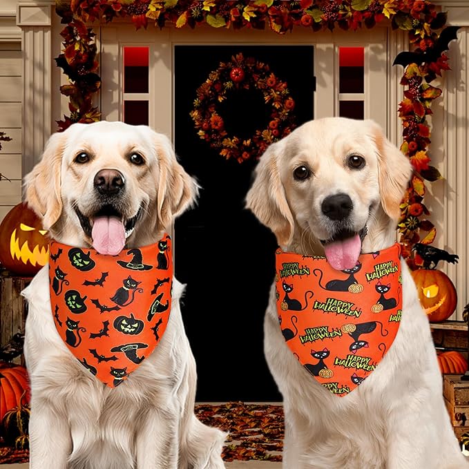 Halloween Dog Bandanas Thanksgiving and Christmas Scarf XLarge 3PCS, 6 Pattern Breed for Boy and Girl, Triangle Reversible Bibs for Puppy Pets