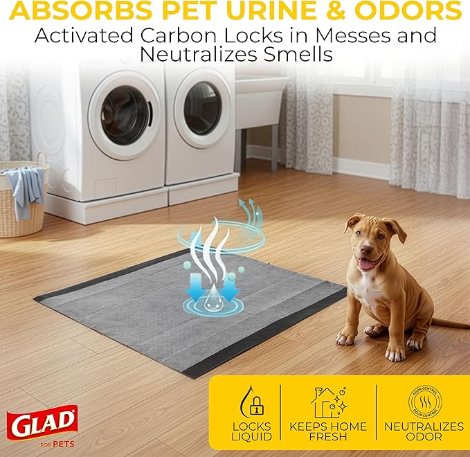Glad for Pets Black Charcoal Puppy Pads | Puppy Potty Training Pads That ABSORB & NEUTRALIZE Urine Instantly | New & Improved Quality Dog Training Pads, 30 count
