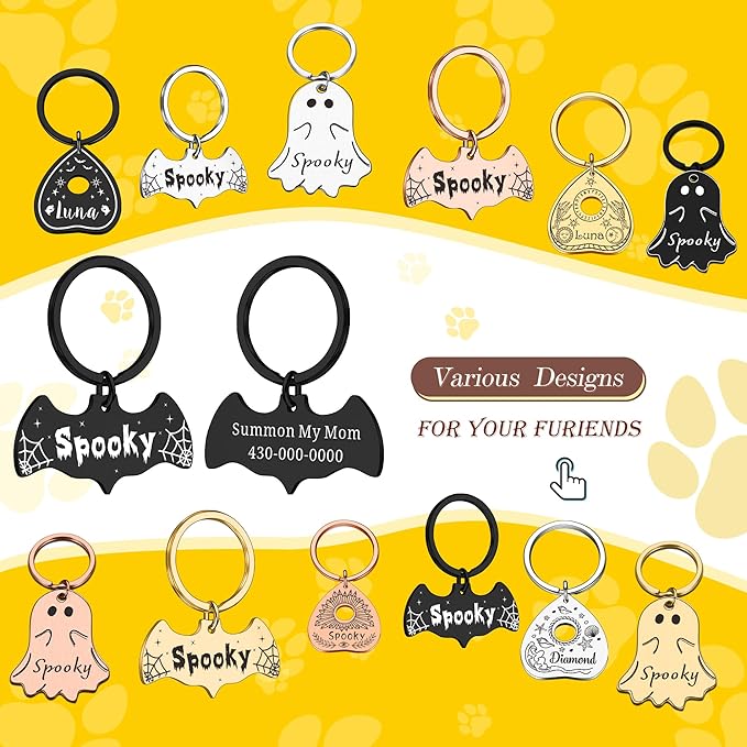 Bat Dog Tag - Personalized Christmas Dog Collar Tag – Goth Ghost Bat Pet ID Tags for Dogs & Cats, Christmas Accessories for Pet, Xmas Stocking Stuffers, Summon My Mom Dad, Cute Winter Gifts for Pets