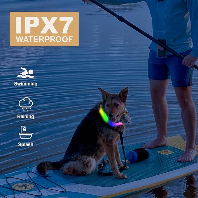 LED Pet Collars USB Rechargeable, Light Up Dog Collars Waterproof and Rechargeable, Flashing Glow in Dark Dog Collars, Adjustable Lighted Small Medium Large Dogs Collars for Night Walking.