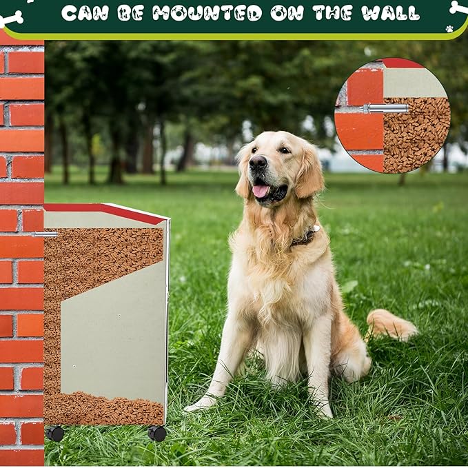 15 lb Automatic Dog Feeder for Large Breed with Wheels Galvanized Gravity Dog Food Dispenser Outdoor Pet Self Feeding, Easy to Move with Rolling Wheels