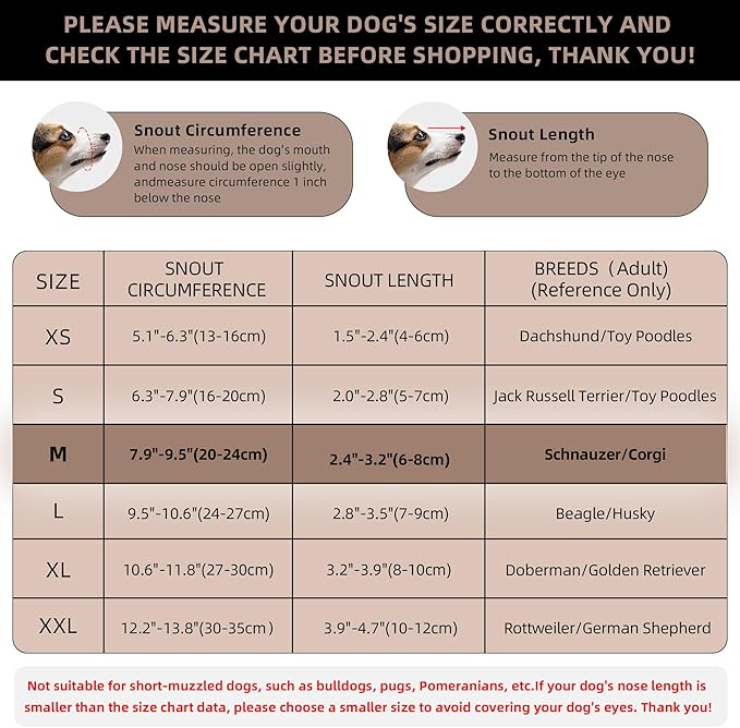 Dog Muzzle, Breathable Soft for Small to Medium Dogs to Anti & Prevent Barking Biting Chewing, Reflective & Adjustable Basket Muzzle with Air Mesh for Schnauzer Brown M
