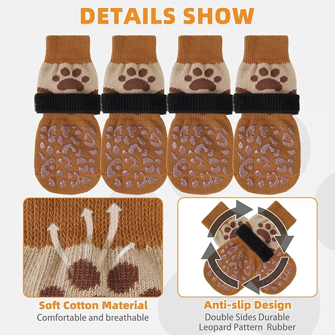 KOOLTAIL Dog Socks to Prevent Licking Paws for Hardwood Floors Anti Slip, Winter Warm Pet Boots&Paw Protector with Grippers, Double Sides Puppy Shoes Booties for Small Medium Large Senior Dogs