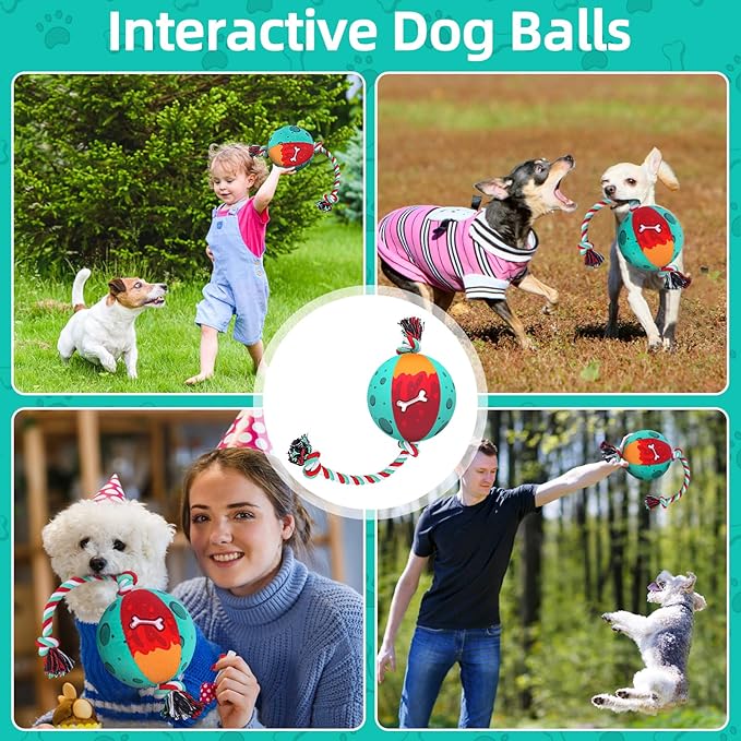 QDAN Dog Soccer Ball for Dogs, Durable Outdoor Dog Toys, Plush Dog Balls, Pet Rope Birthday Toys for Small to Large (Skull)