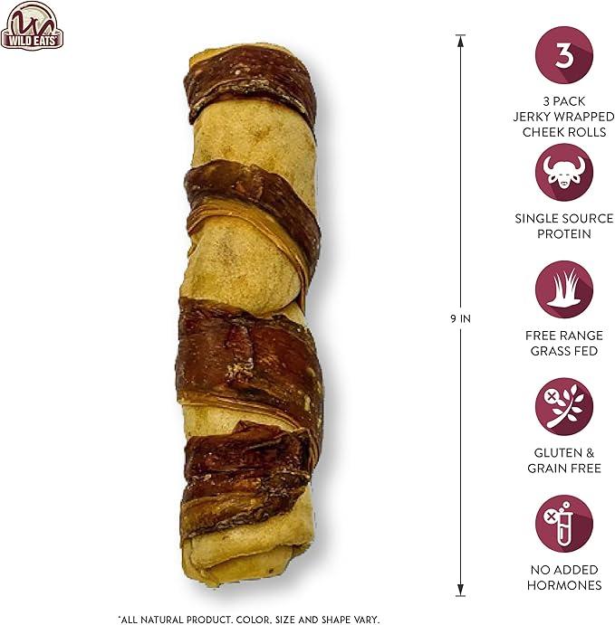 Wild Eats Water Buffalo Retriever Style Cheek Roll Dog Chews - 3 Pack (Long Lasting Chews, Treats, Bones for Aggressive Chewers & Large Dogs) Great Substitute Pig Ears Dogs