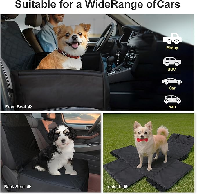 PAWISE Dog Front Seat Cover for Car,2-in-1 Full Protection Dog Car Seat Cover with Safety Belt, Waterproof Single Pet Seat Cover,Fits Trucks, SUVs, Jeep