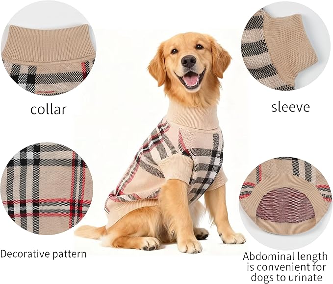 Small/Medium Dog Sweater, Warm Dog Winter Coat w/Sleeves, Comfortable High Neck & Leash Hole, Premium Dog Clothes for Golden Retriever-Best for Holidays, Daily Walks XXL Apricot