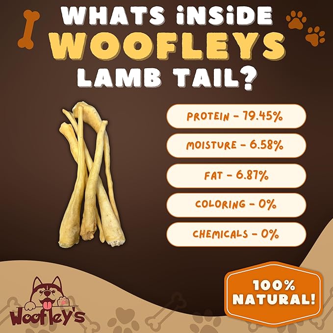 Woofley's Lamb Tail Dog Chew- (25 Count) - Meaty Thick Bones for Dogs - No Splinter Dog Bones