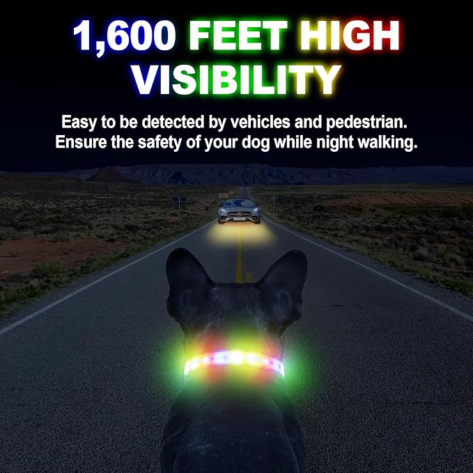 Airtag Dog Collar Light Dog Collars with AirTag Holder Rechargeable LED Glowing Dog Collar Adjustable Bright Cool Collar for Dogs in The Dark Waterproof Blue
