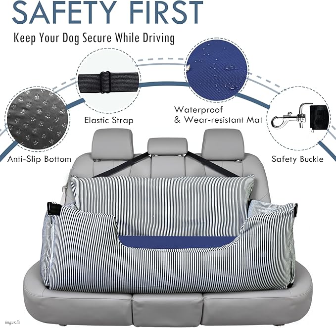 Dog Car Seat for Large Dogs,Dog Booster Seat Under 80lbs or 2 Small Dogs, Detachable Pet Seat with Safety Belt, Non-Slip Base, and Storage Pockets for Car Travel