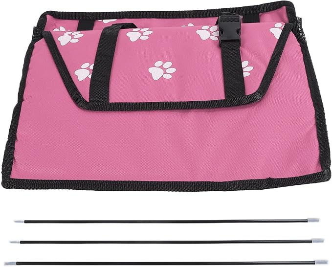 Pet Carrier Cage Dog Car Seat Bear Pattern Washable Foldable Pet Safety Travel Seat with Support Rod for Cars Oxford Cloth Material (Pink paw Print Support Stick Style)