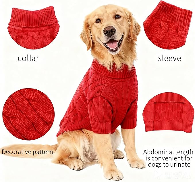 Small/Medium Dog Sweater, Warm Dog Winter Coat w/Sleeves, Comfortable High Neck Premium Dog Clothes for Golden Retriever-Best for Holidays, Daily Walks XXL Deep Red