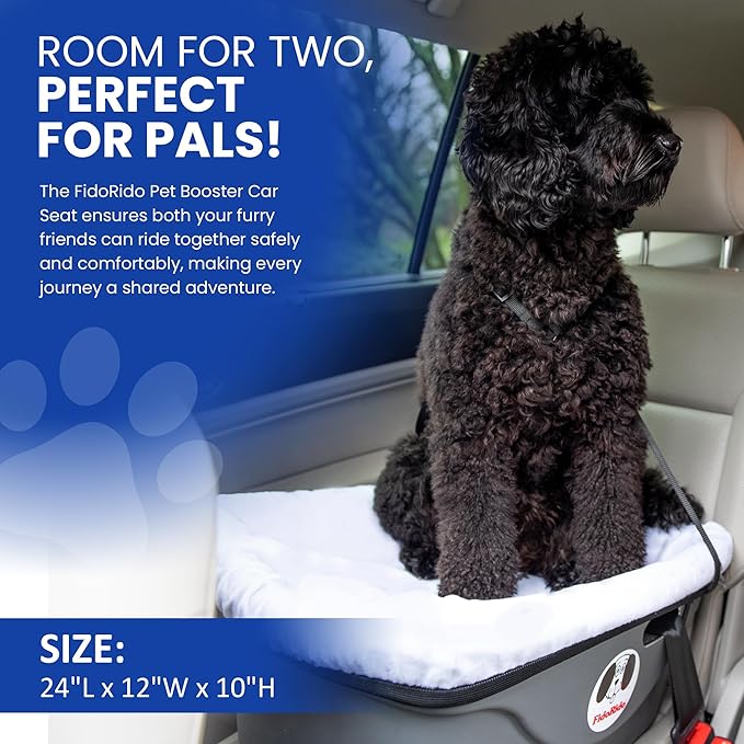 FidoRido Dog Car Seat - Pet Booster Seat for Small to Large Dogs with Comfortable Cushions, Sherpa Cover, and Safety Straps, Easy to Install, Ideal for Travel, White Sherpa - Medium Harness