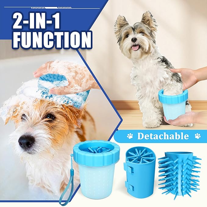 Dog Paw Cleaner Cup, Soft Silicone, Portable, Easy to Clean, Removes Mud and Dirt, Grooming Accessory for Home, Travel – Blue, S