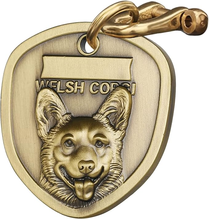 Vintage Pure Copper Personalized Dog Tags, Three-Dimensional Relief Pet Pattern, Custom Pet Tags (A11-Welsh Corgi)