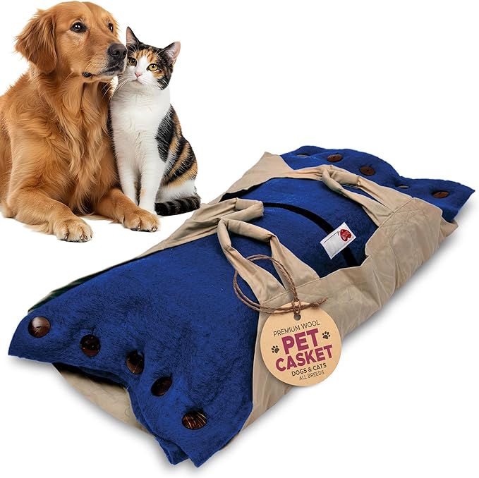 Cocoon® - Eco-Friendly Pet Burial & Cremation Ceremony Kit (Premium Wool) - Casket for Dogs and Cats – Size for Every Breed (Choose Size & Color) (Medium, Indigo)