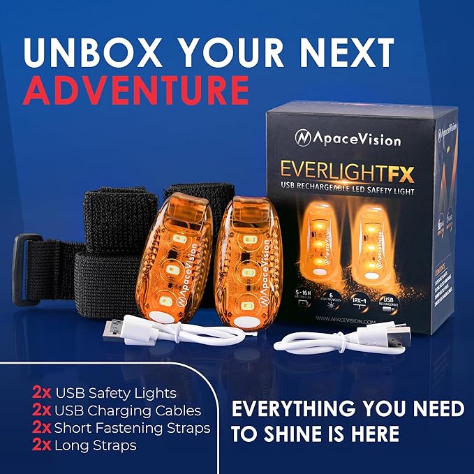 EverLightFX USB Rechargeable LED Safety Light (2 Pack) by Apace - Super Bright Bike Tail Light Works Brilliantly as Running Light for Joggers, Pets, Bicycle Strobe or Rear Clip On Lights