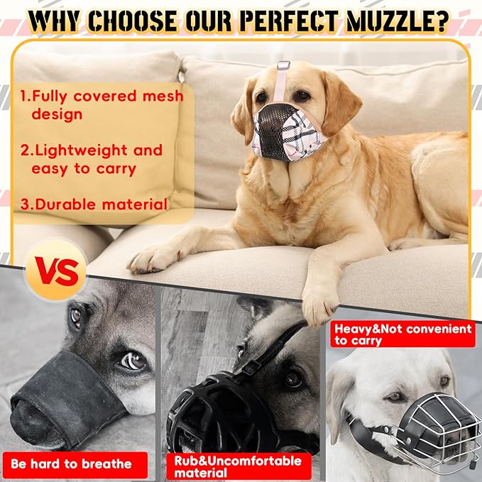 Dog Muzzle, Basket Air Muzzles for Large Sized Dogs Anti Chewing, Breathable Adjustable Muzzle for Labrador/Golden Retriever German Shepherd, etc, Suit for Grooming Vet Visits Allows Panting Drinking