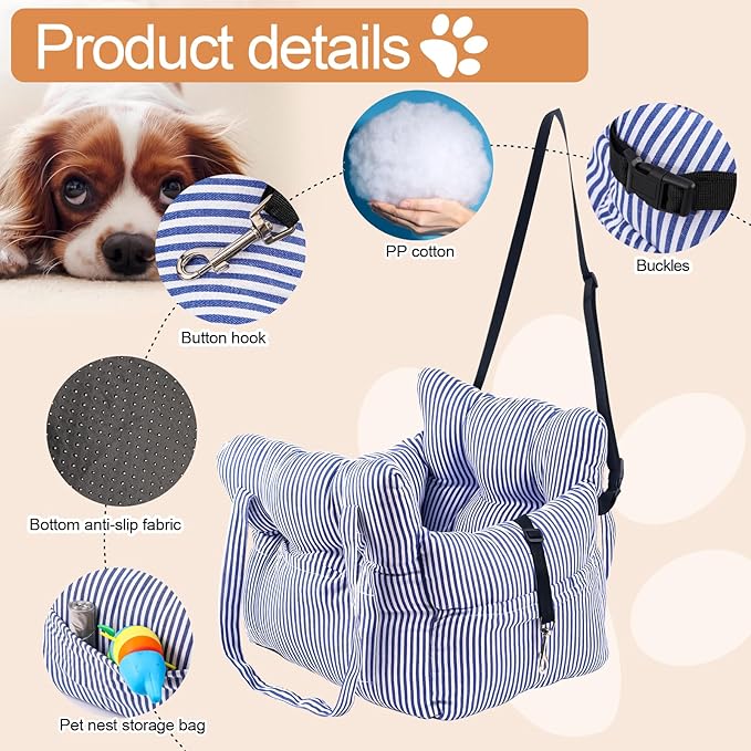 Medium Dog Car Seat Up to 28lbs - Pet Travel Bed Booster with Storage, Safety Tether, Anti-Slip Bottom for Cars(Blue)