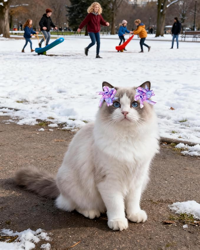 PET SHOW 20 Pack/10 Pairs Winter Curly Dog Hair Bows with Rubber Bands for Small Medium Dogs Spiral Puppy Swirl Topknot Cat Festival Snowflake Hair Accessories Pet Favor Gift (Winter Styles)