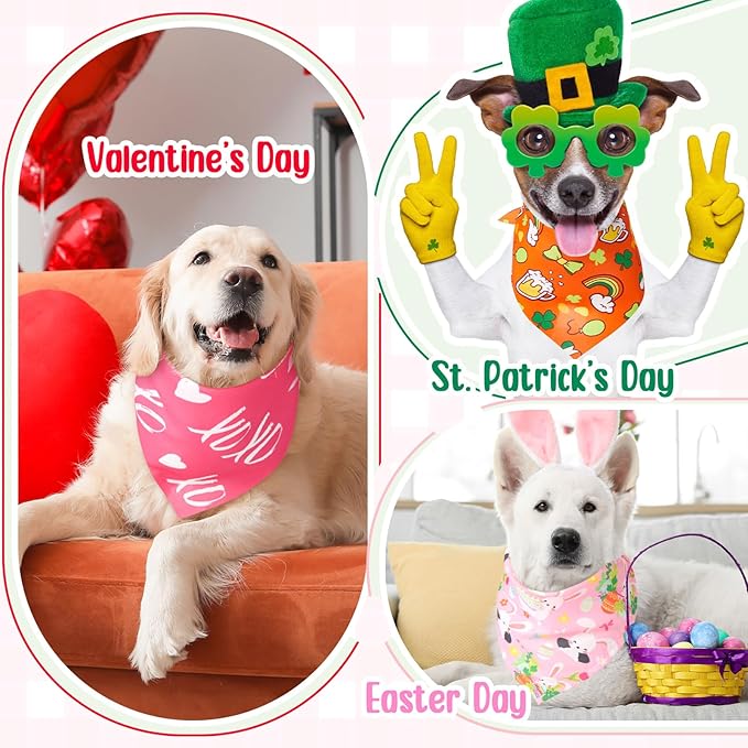 Kigeli 120 Pcs Holiday Dog Bandanas Bulk Valentine's Day Bandana for Dogs St. Patrick's Day Easter Holiday Puppy Scarf Set Triangle Pet Bibs for Small Medium Large Puppy Cats(31.5 x 21.7 x 21.7 in)