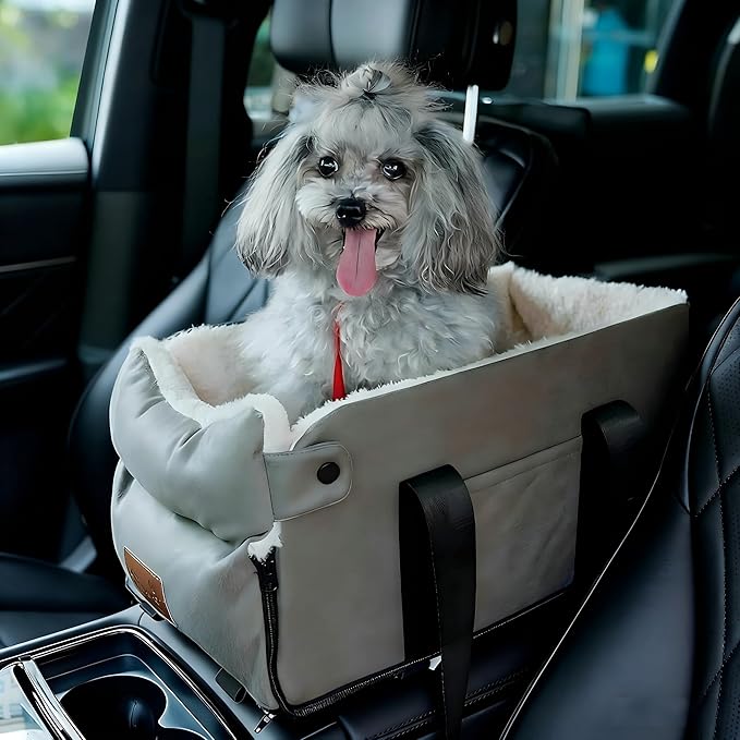 Dog Car Seat for Small Dogs Cats, Pet Travel Car Seat, Middle Console Dog Booster Box, Detachable Washable Center Console Pet Siting Armrest Booster for Puppy Cats Pets Up to 13.5lbs