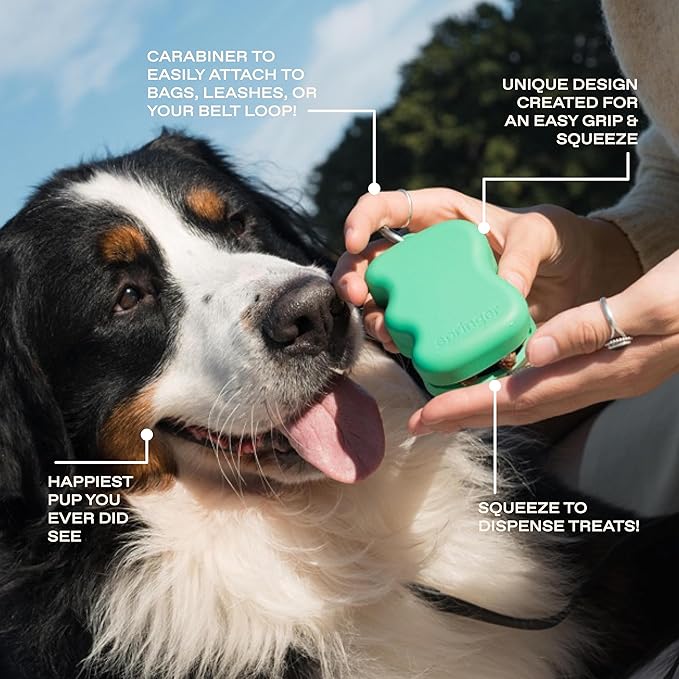 Springer Dog Treat Pouch for Effort-Free Squeeze Dispensing - Easy-fill, Food-Grade Silicone Treat Pouches for Pet Training - Includes Carabiner-Black