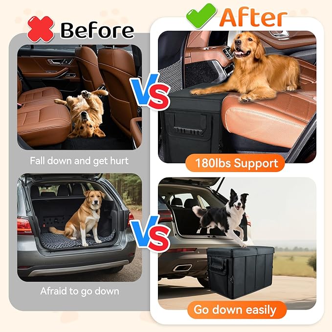 Car Seat Extender for Dogs, Backseat & Frontseat Extender for Large Dog up to 200 LBS, Foldable Seat Gap Filler for Most Cars with Detachable Lid
