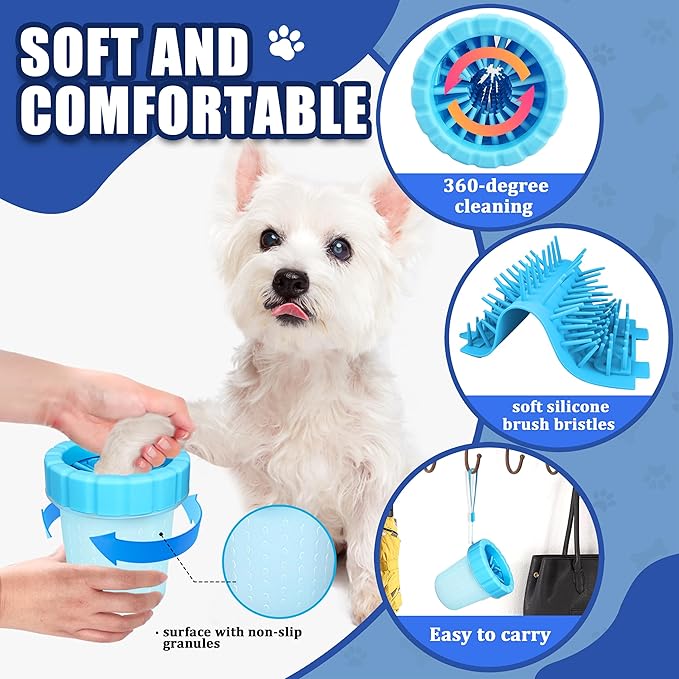 Dog Paw Cleaner Cup, Soft Silicone, Portable, Easy to Clean, Removes Mud and Dirt, Grooming Accessory for Home, Travel – Blue, S