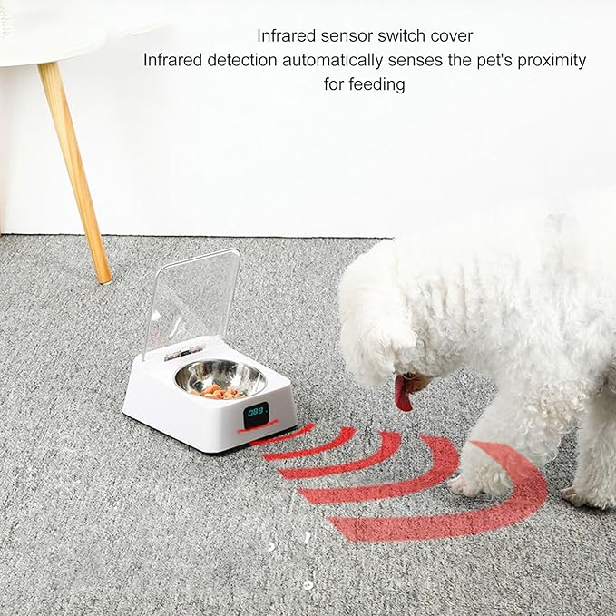 Automatic Pet Feeder, Automatic Open Lid Pet Feeder with Infrared Sensor, Removable Battery Intelligent Cat Feeder for Dogs Cats